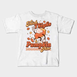 Thick Thighs and Pumpkin Pies - Funny Thanksgiving Pie Retro Kids T-Shirt